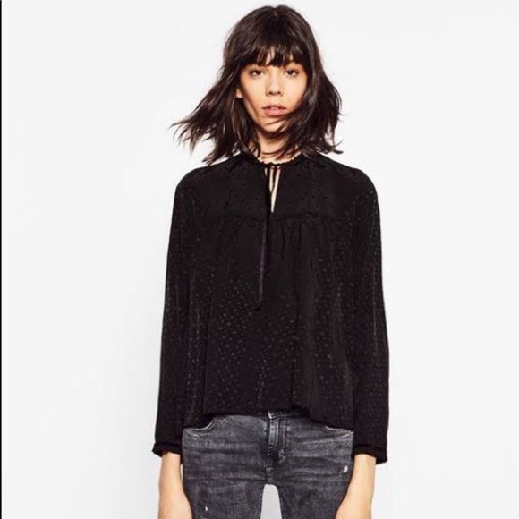 Zara Tops - Zara Tops Black Peasant Top w/ Velvet Trim Detail